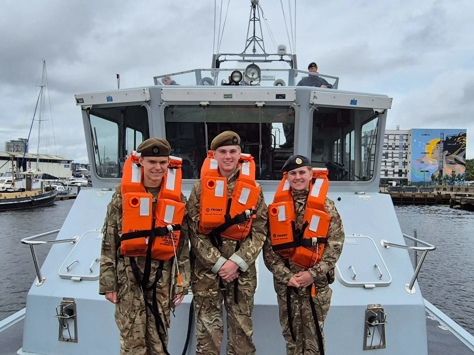 Ipswich School CCF students aboard HMS Exploit.