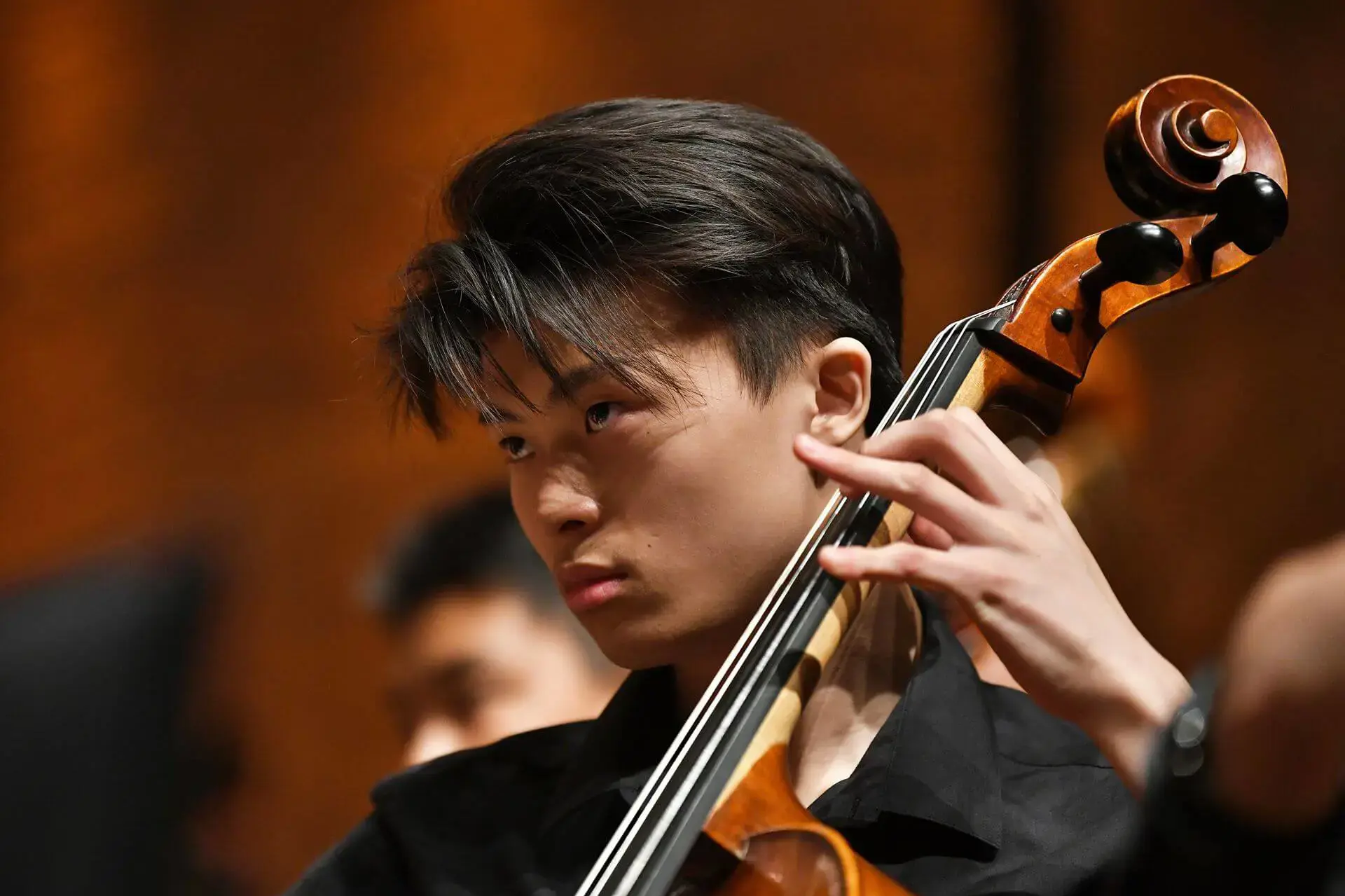 Ipswich School student playing the cello in an ensemble at the Snape Concert rehearsals 2025.