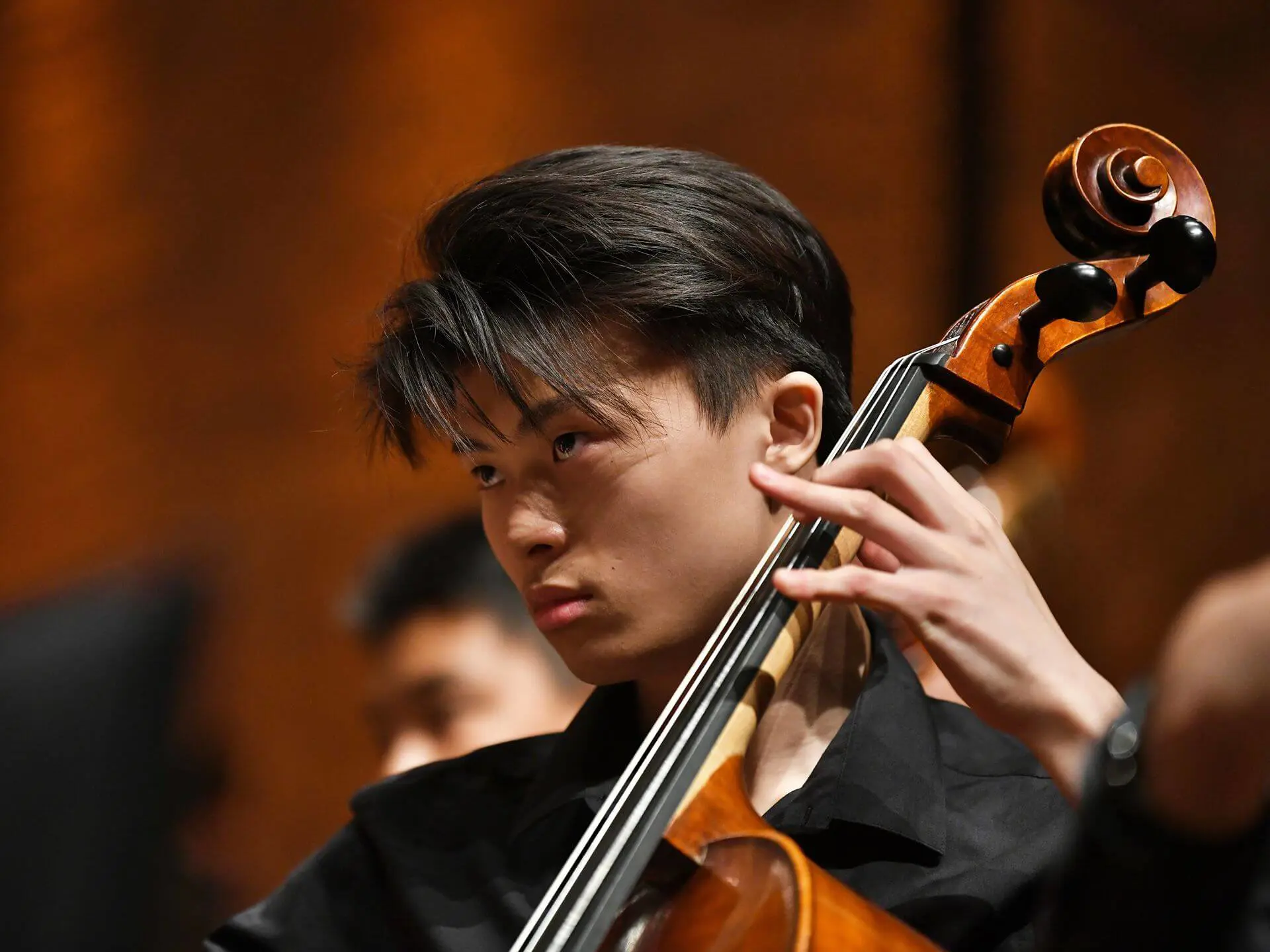 Ipswich School student playing the cello at the Snape Concert rehearsals 2025.