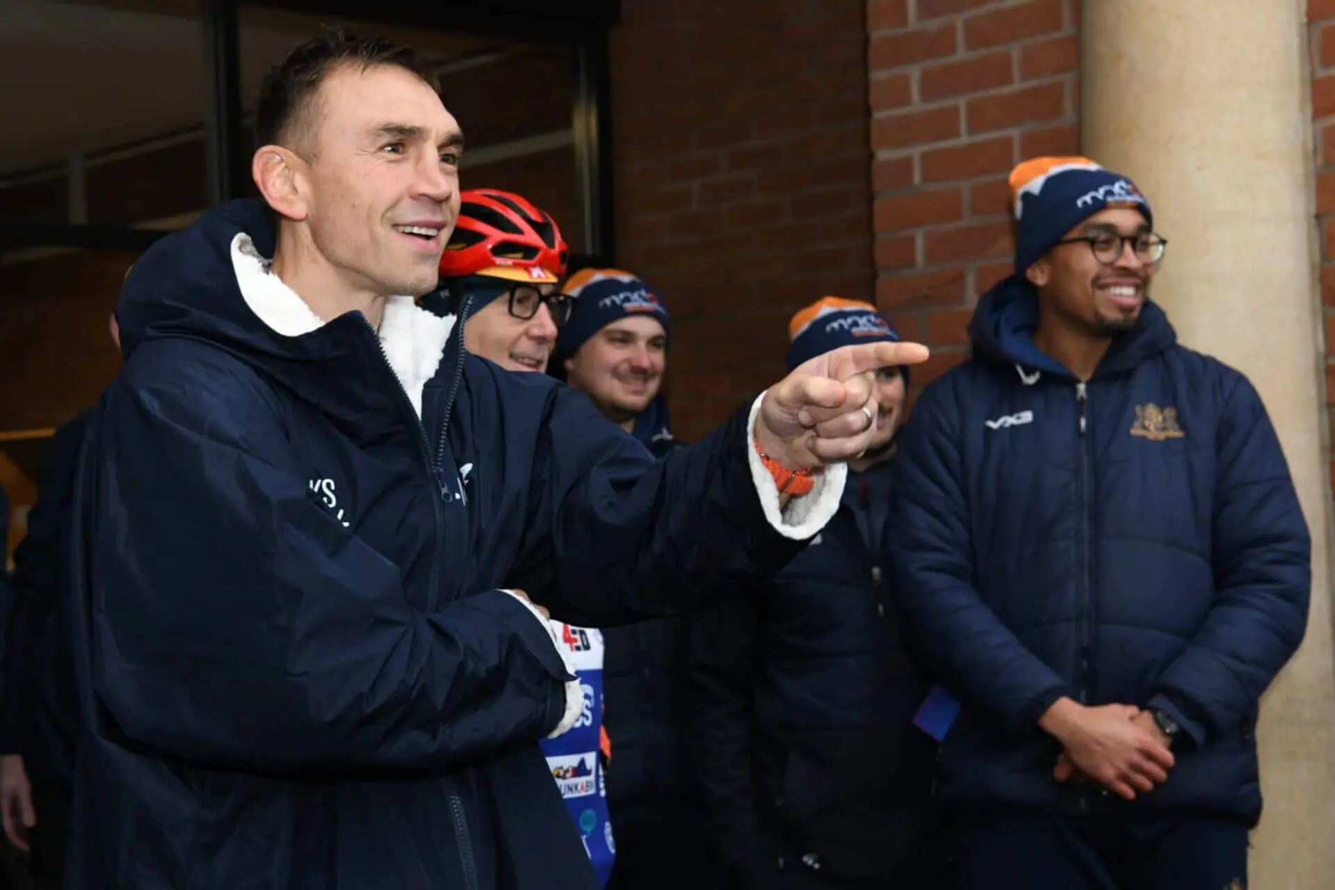 Kevin Sinfield with staff at Ipswich School.