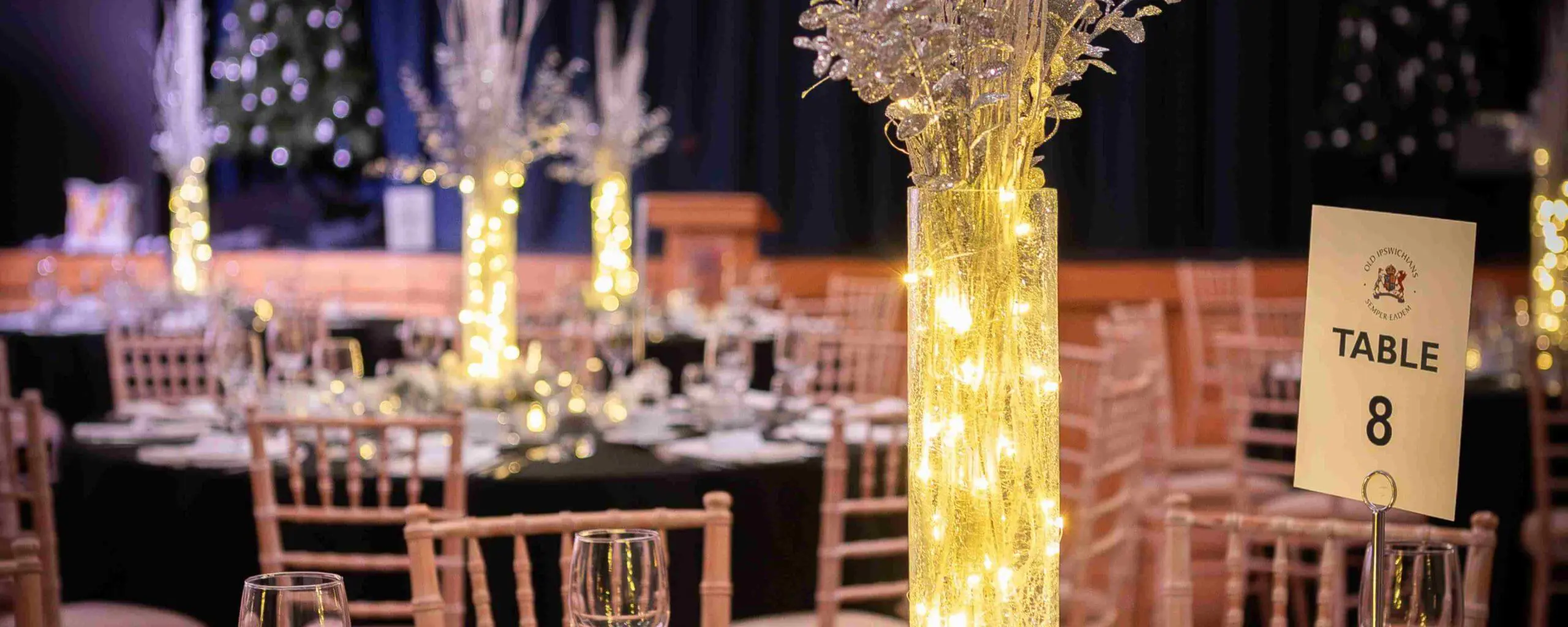 Table decorations at an Ipswich School OI Event